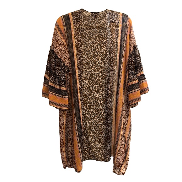 Democracy Ruffle Sleeve Kimono | Semi-Transparent Floral/Animal Print | L/XL - Picture 3 of 5